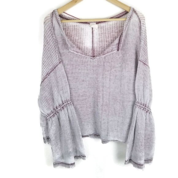 Free People Flare Sleeve Top Waffle Knit Oversized Washed Purple Size Medium - Picture 1 of 6